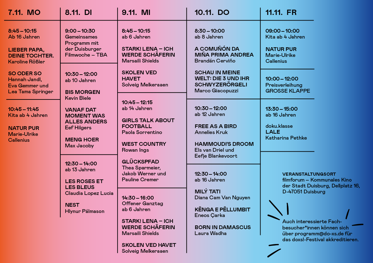 doxs! Programm Timetable